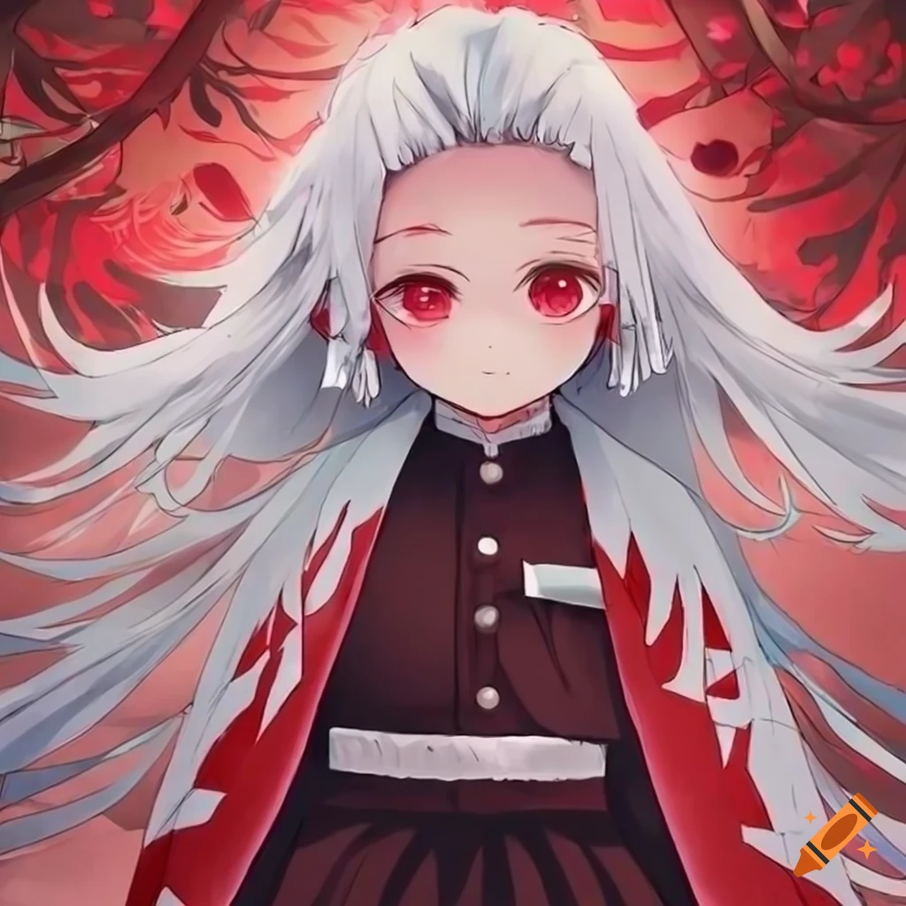 Anime Character With White Hair And Red Eyes In Demon Slayer Uniform On 