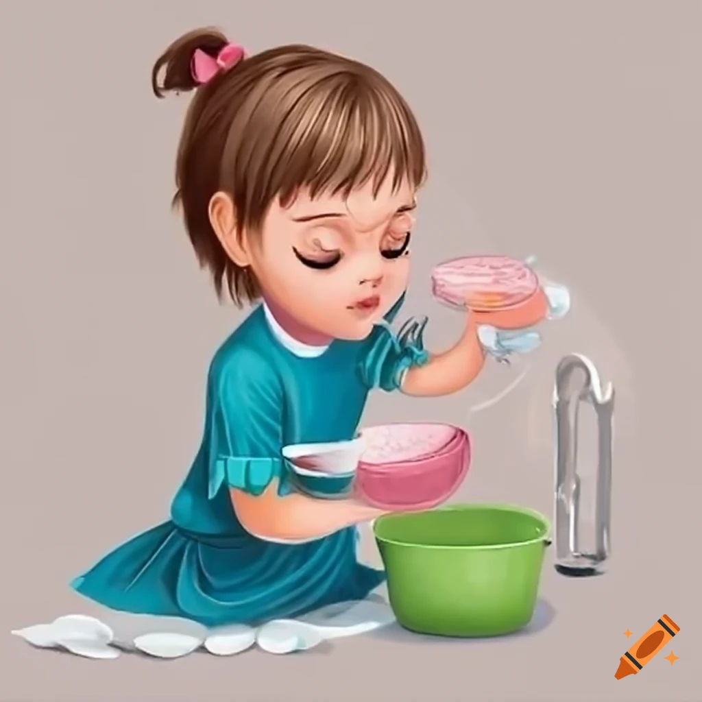 girl washing dishes