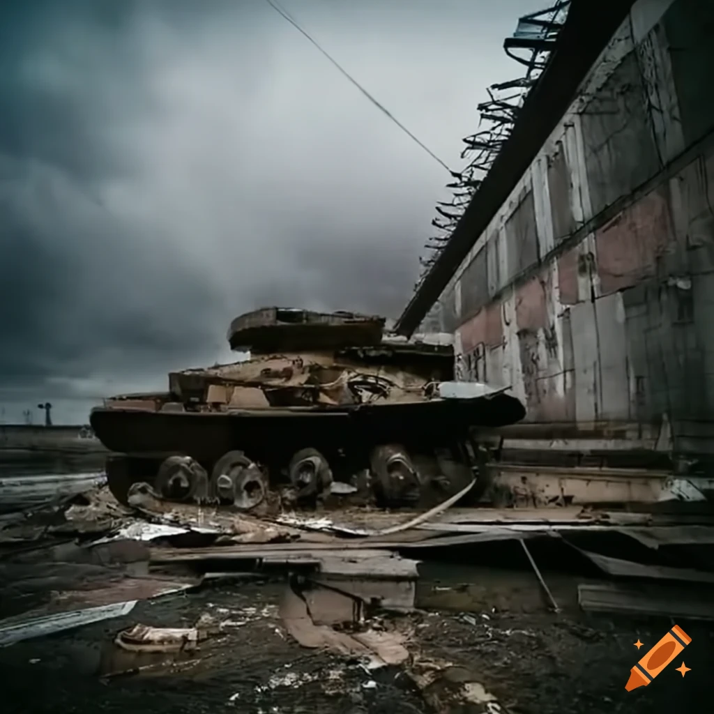 broken tank at Chernobyl nuclear power plant