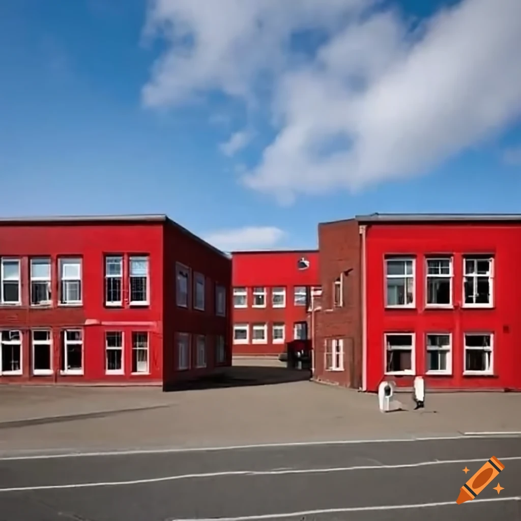 Two storey School Buildings With A Grey Yard In The Middle