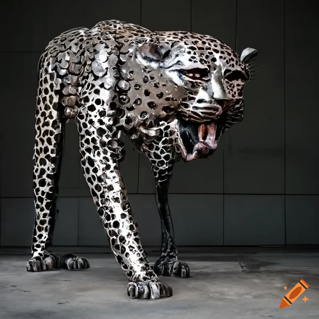 Steel leopard statue on Craiyon