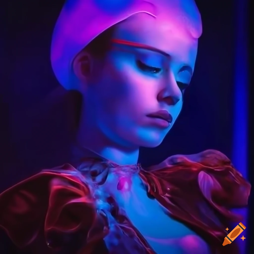 Surreal fashion model in neon-colored silk clothes on Craiyon