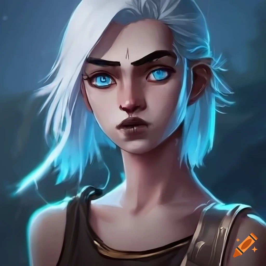 Character with white hair and blue eyes on Craiyon