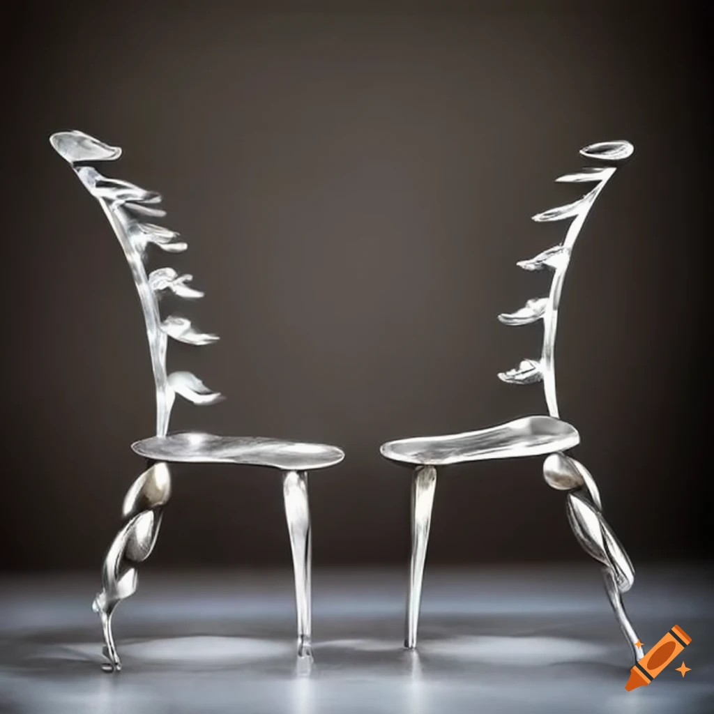 Unique chair made of metal spoons on Craiyon