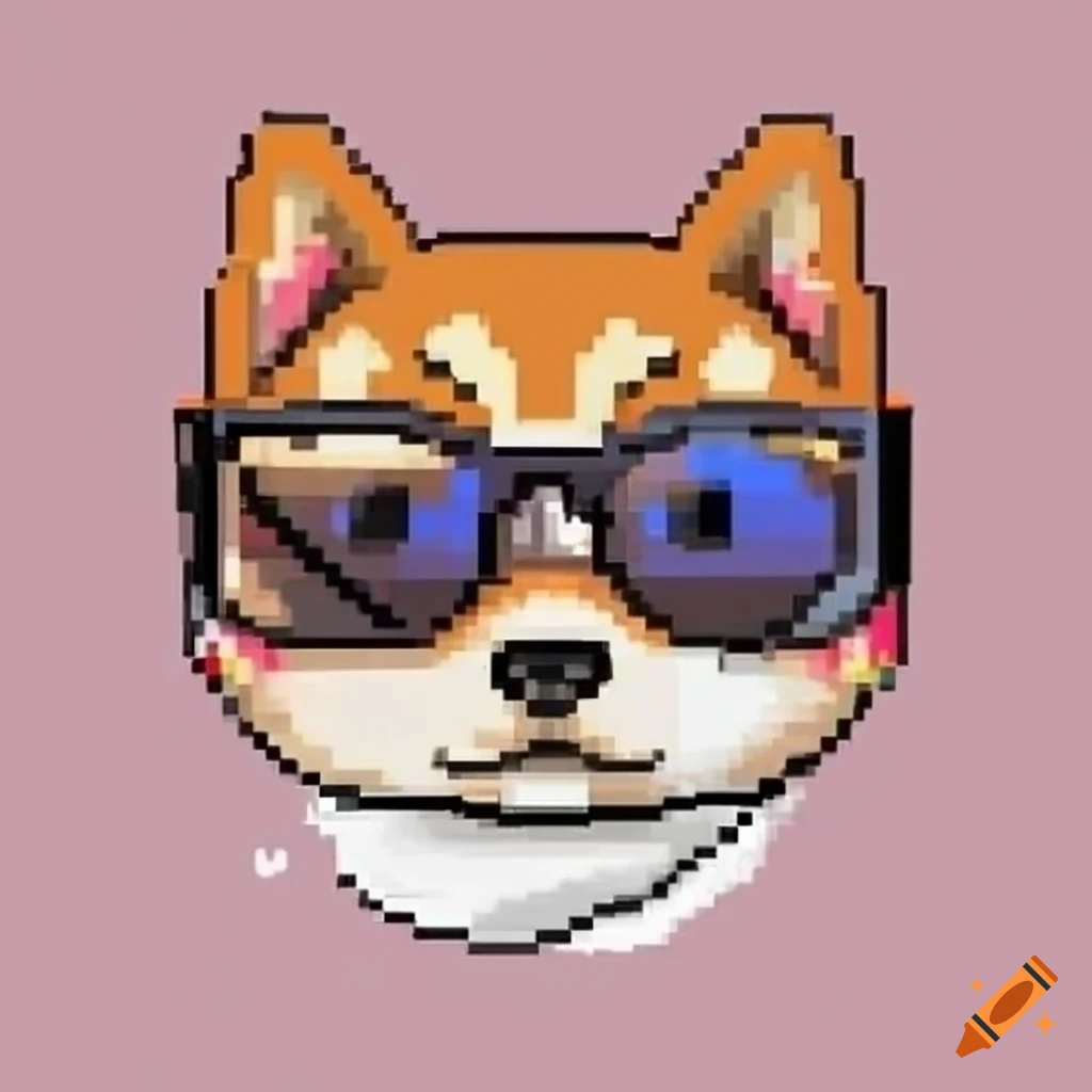 pixel art of a cute shiba inu wearing glasses