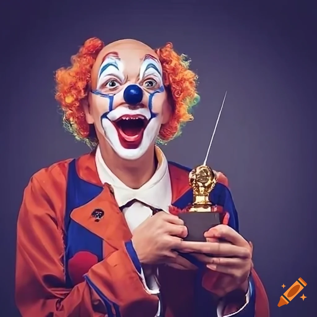 photo of a joyful clown receiving a teacher award