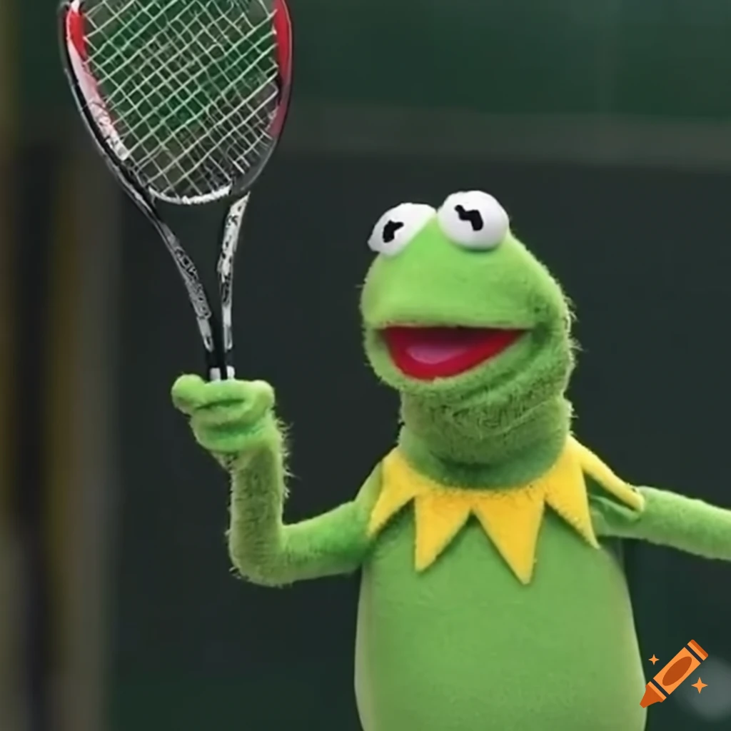 Kermit the frog playing tennis emoji