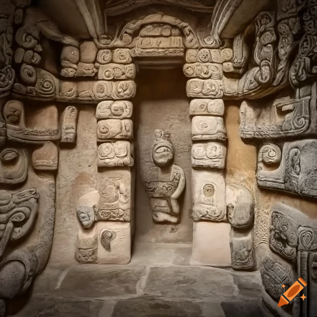 Mayan-style stone room with a goddess shrine