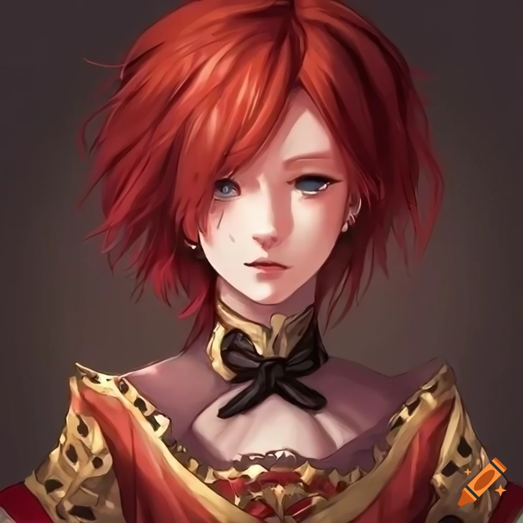 anime-style portrait of a young lady with red hair