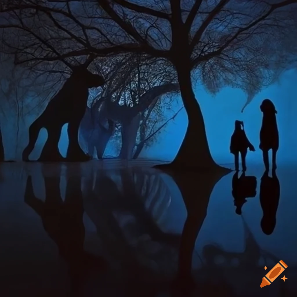 silhouette of animal hybrids in immersive art installation