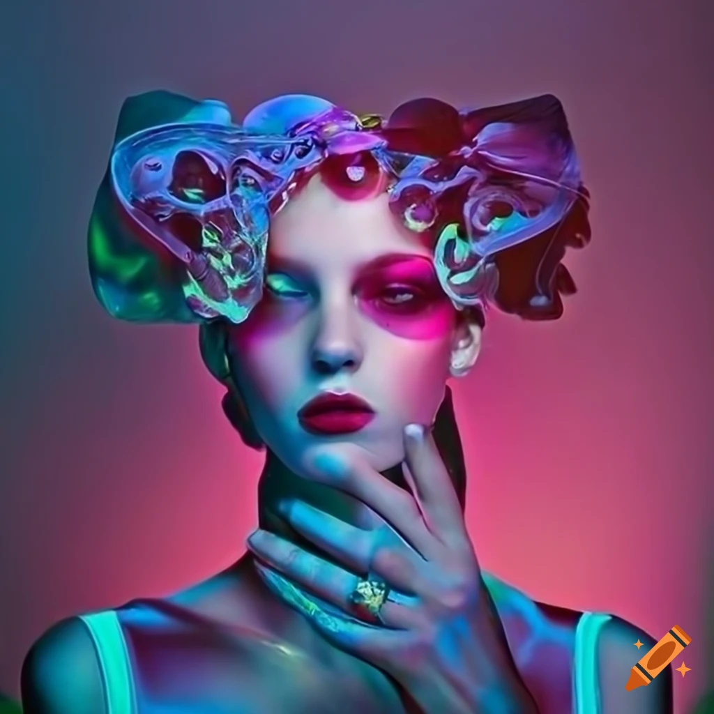 Vogue Model In Surreal Silk Colored Clothes On Craiyon