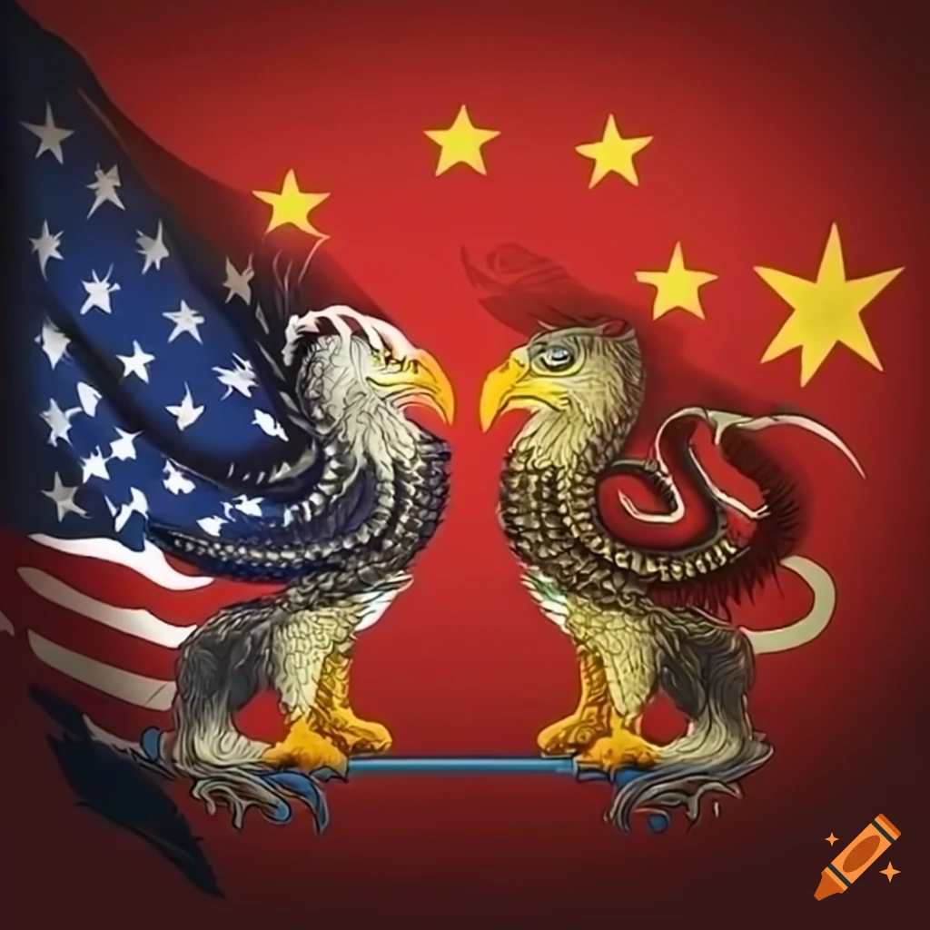 Symbolic confrontation between usa eagle and china dragon on Craiyon