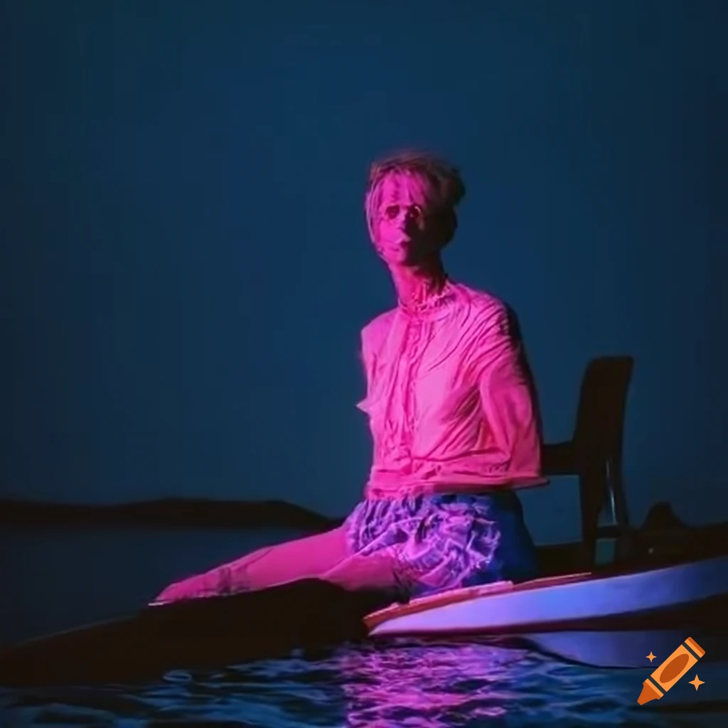 Neon lit Scene Of An Old Man In A Boat On Craiyon