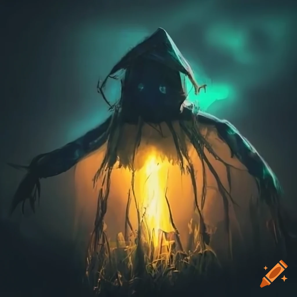 glowing scarecrow in a dark field