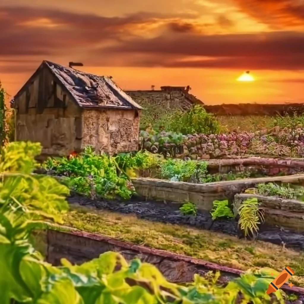 Garden with tomatoes, salads, and eggplants in the french countryside
