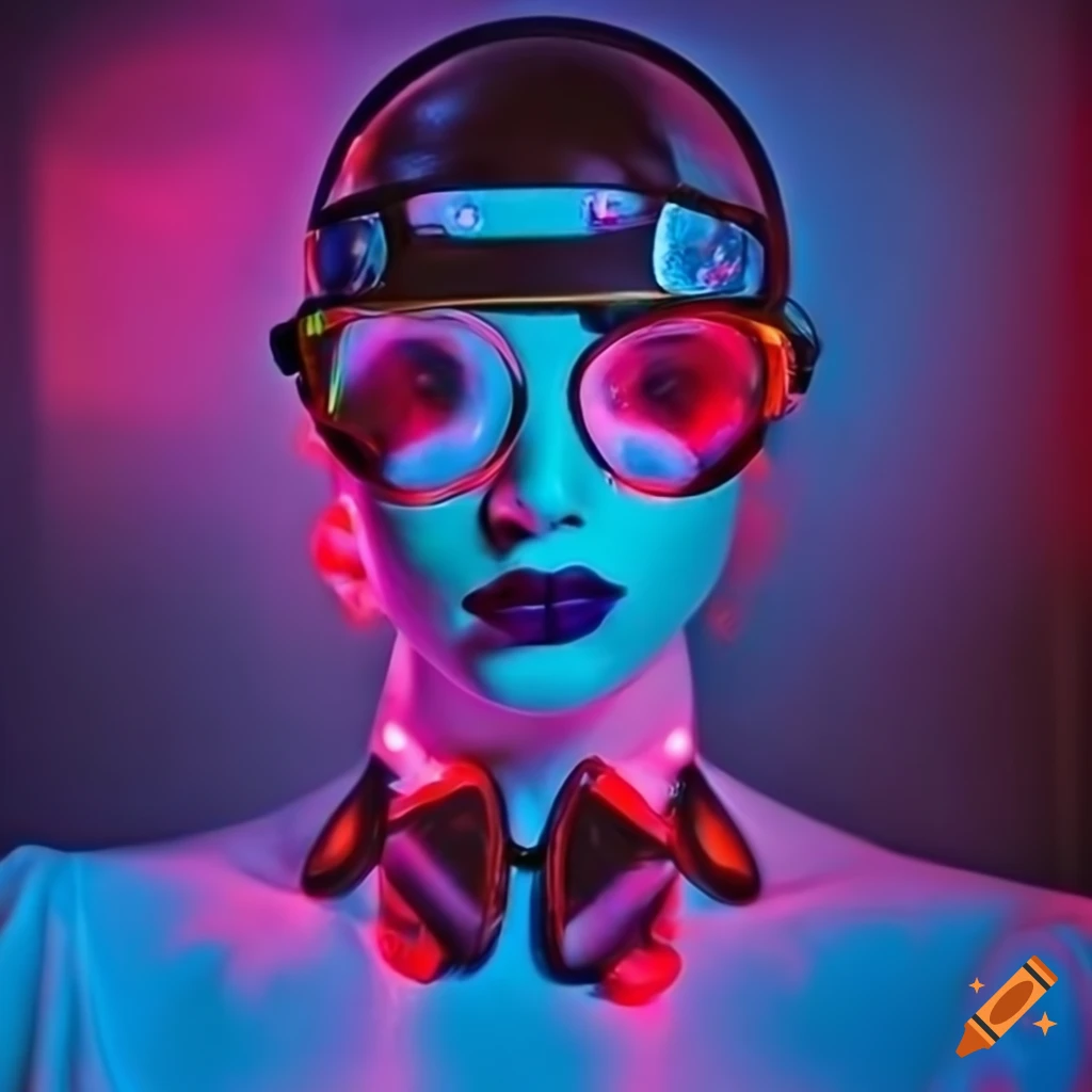 neon vogue model in surreal silk clothes
