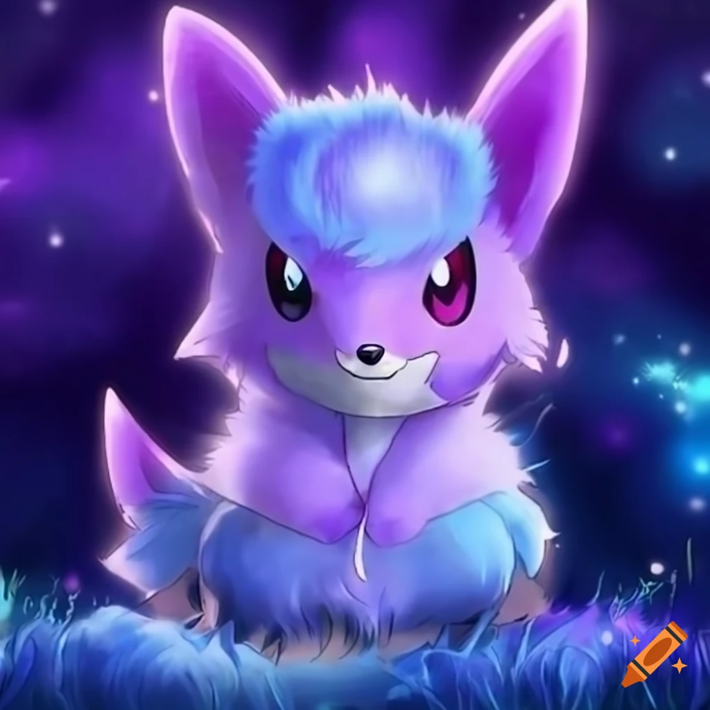 Blue and purple psychic fox pokémon with starry fur on Craiyon