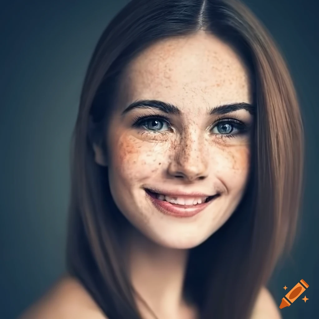 portrait-of-a-beautiful-woman-with-freckles-and-dark-brown-hair-on-craiyon