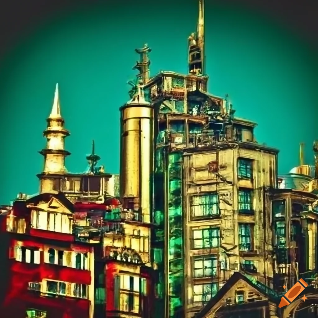 golden-red-and-green-steampunk-cityscape-on-craiyon