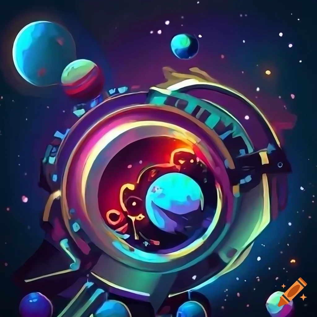 Vibrant vector art of mechanical planets on craiyon