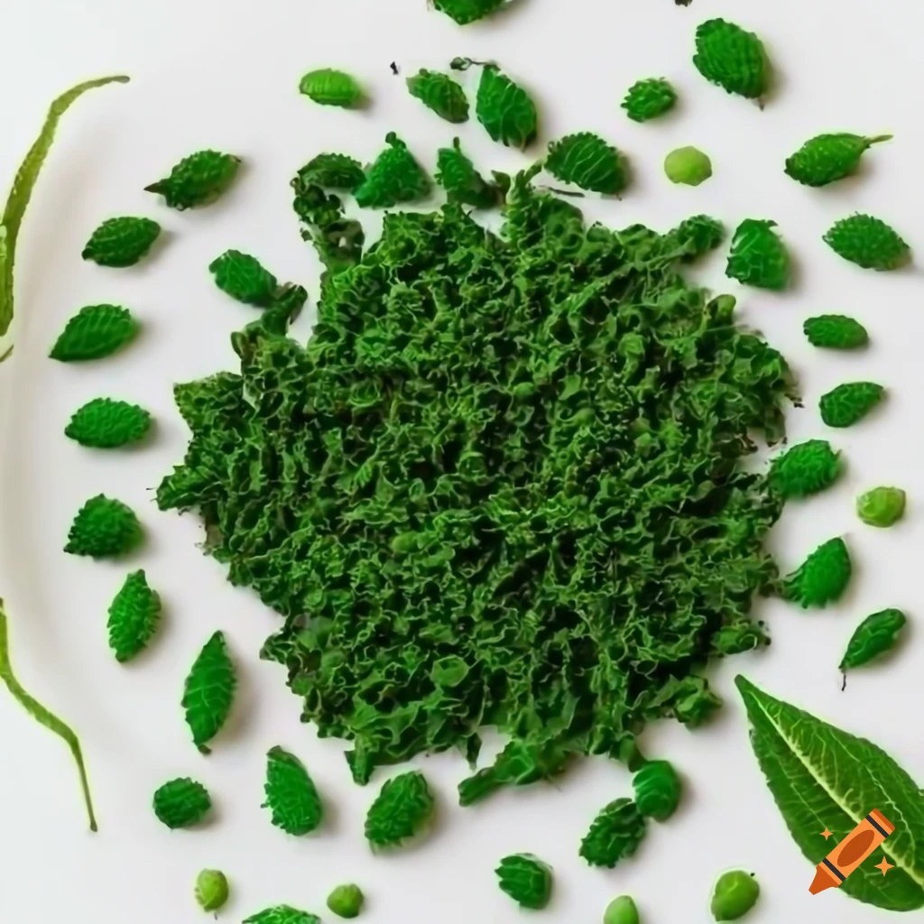 green leaves pile on white background