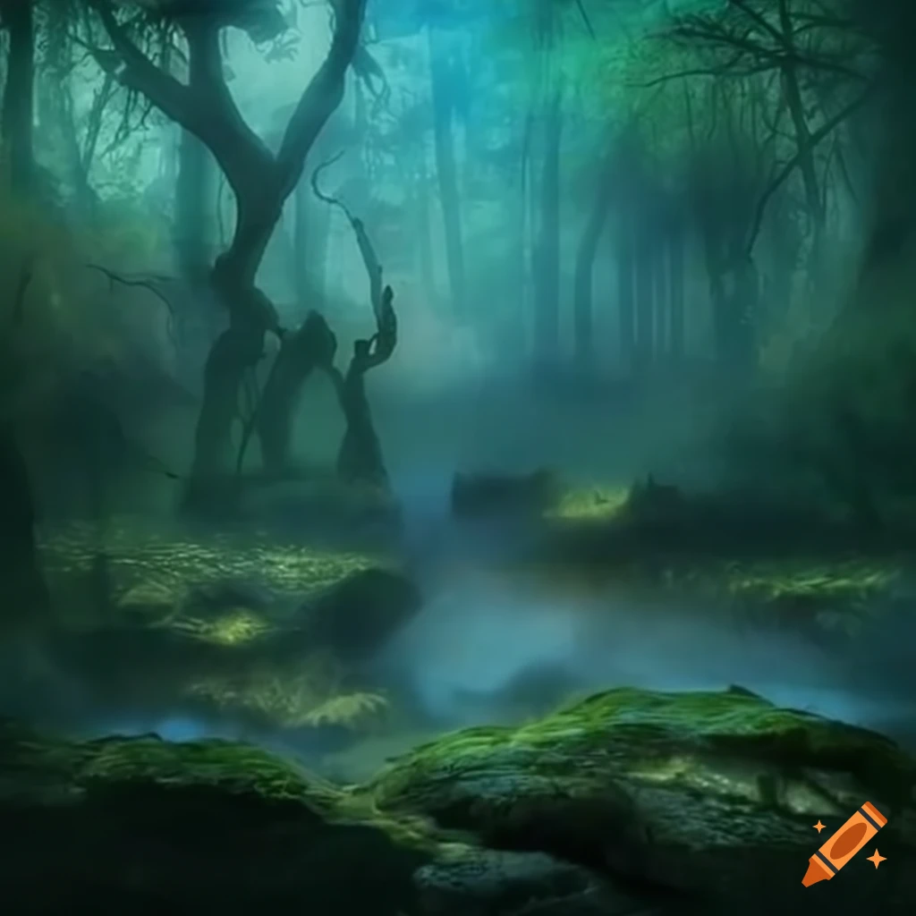 mysterious lights in a fairy forest