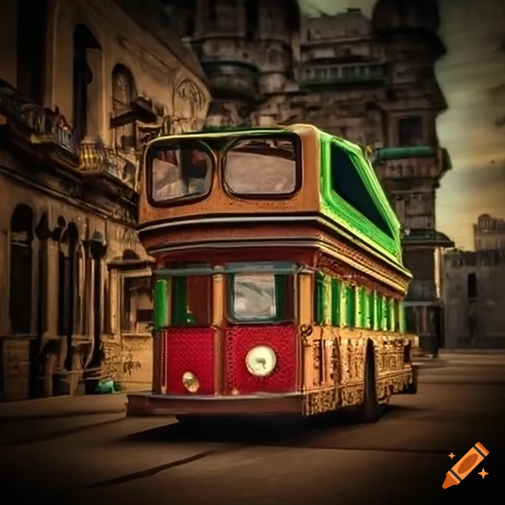 steampunk bus driving through Havana city