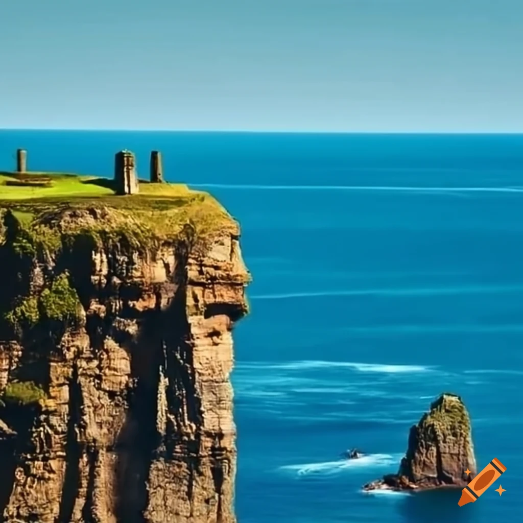 coastal cliff with prison towers