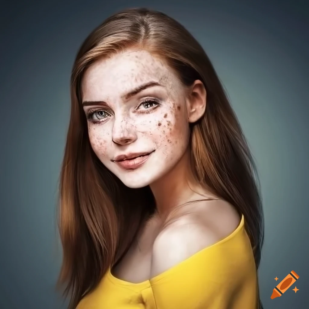 portrait of a beautiful young woman with freckles and dark blonde hair