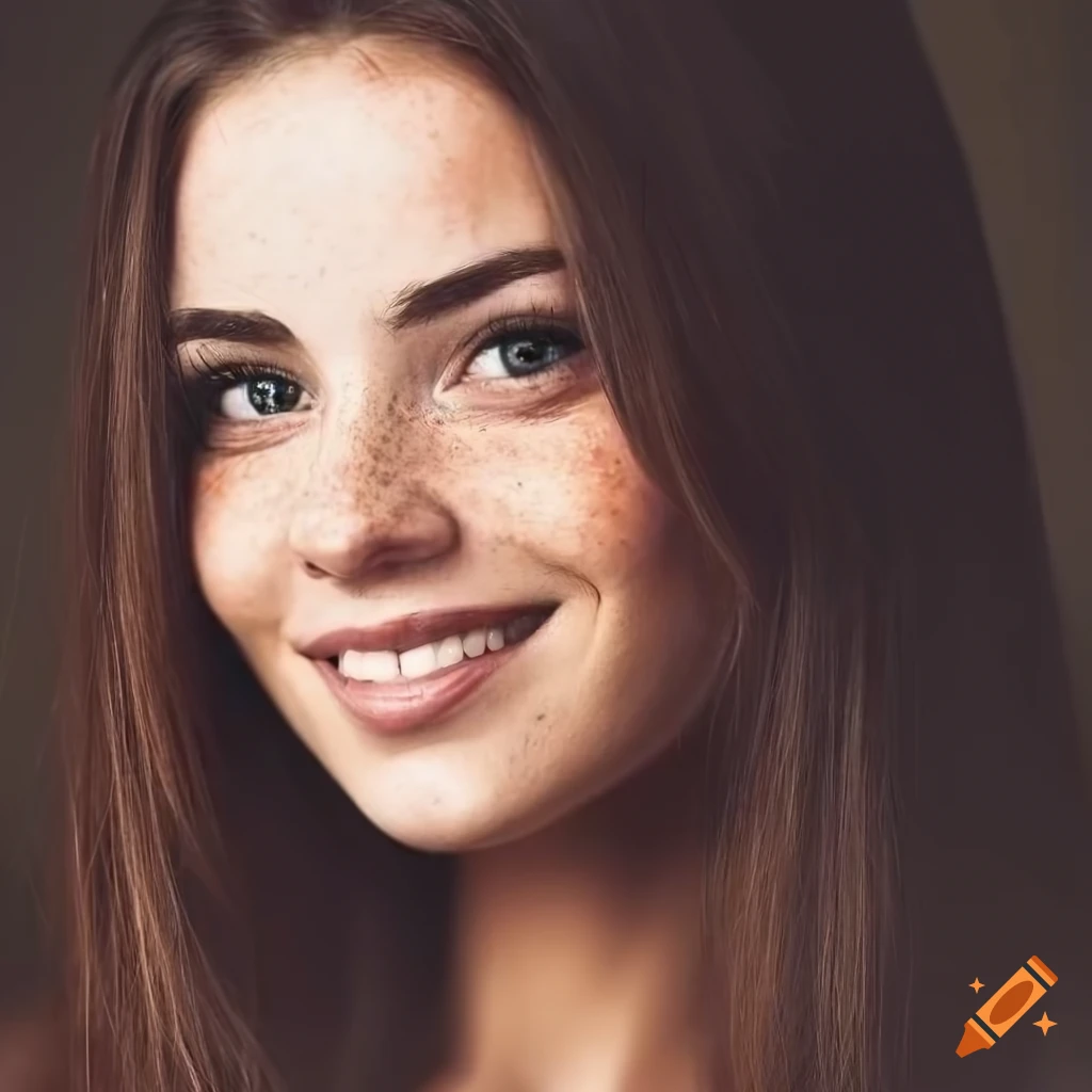 portrait of a beautiful woman with freckles and dark brown hair