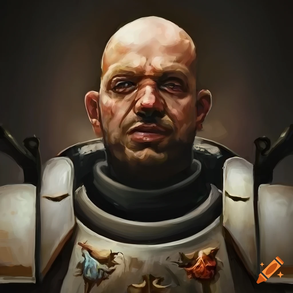 oil painting of a moody space marine from Warhammer 40k