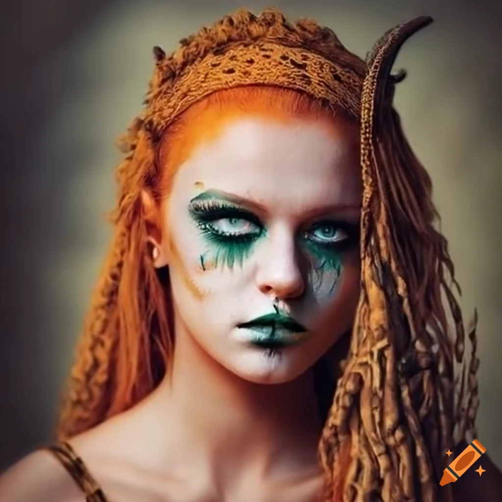 Woman with orange viking makeup