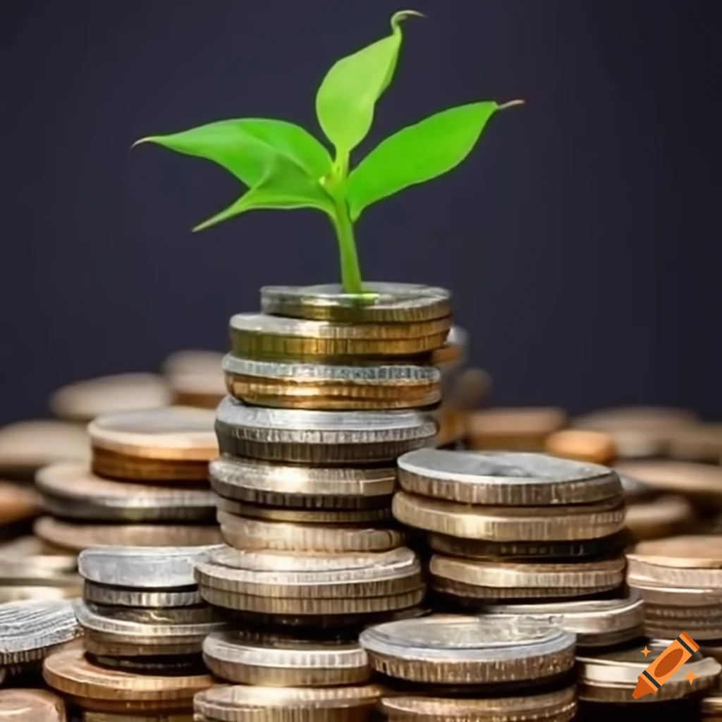 financial growth symbolized by a plant growing out of coins