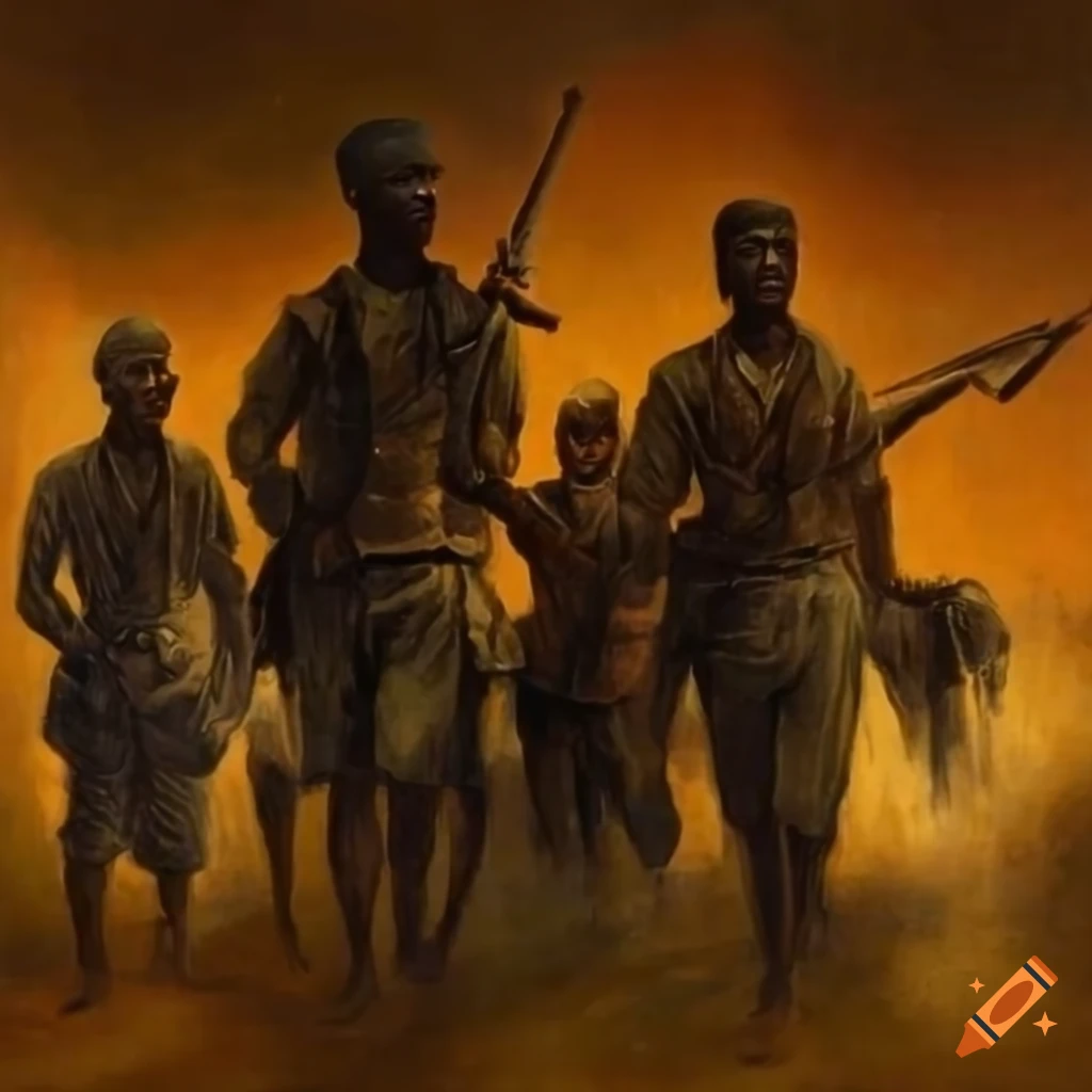 Painting of african soldiers in the woods on Craiyon