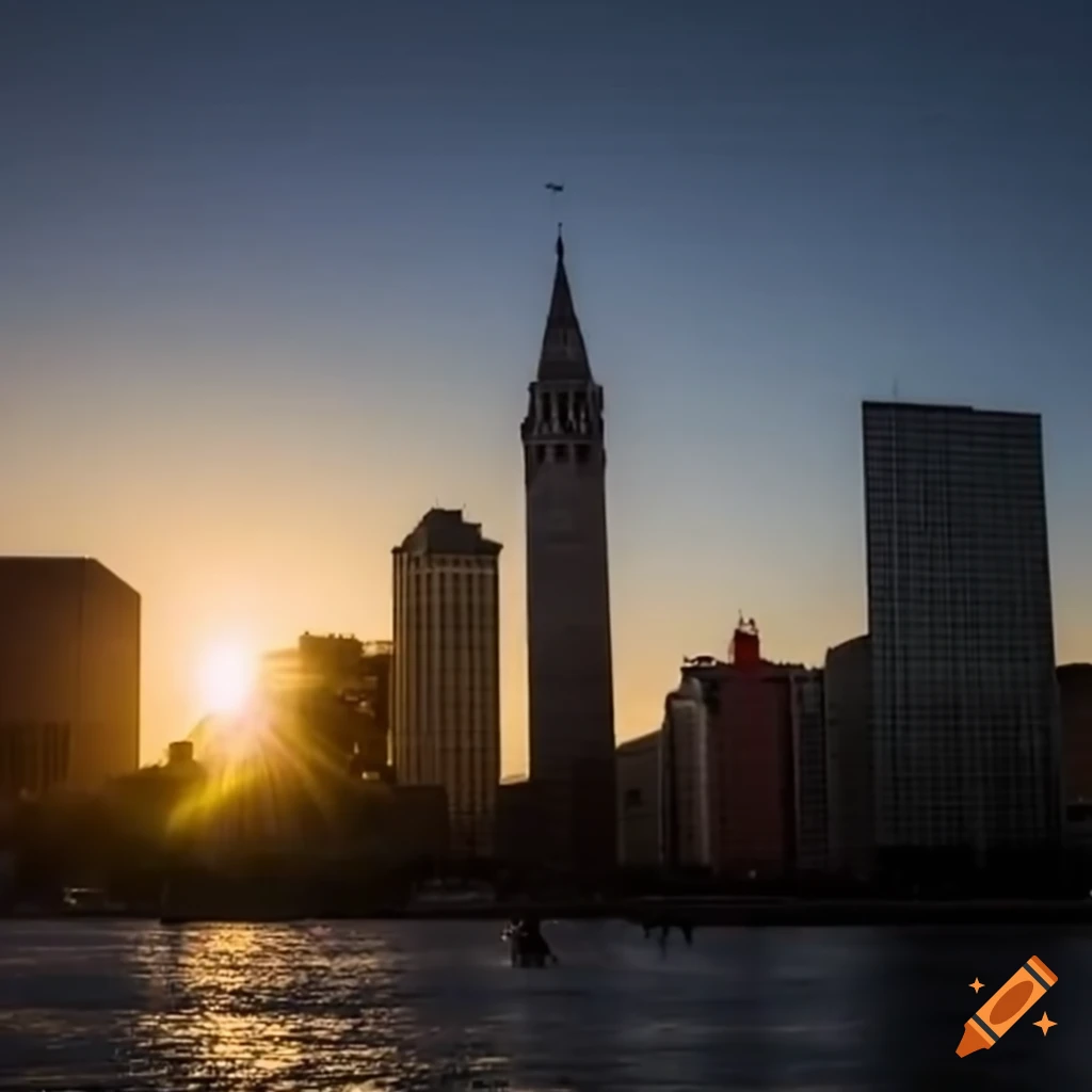 city skyline at dawn on the day of the election