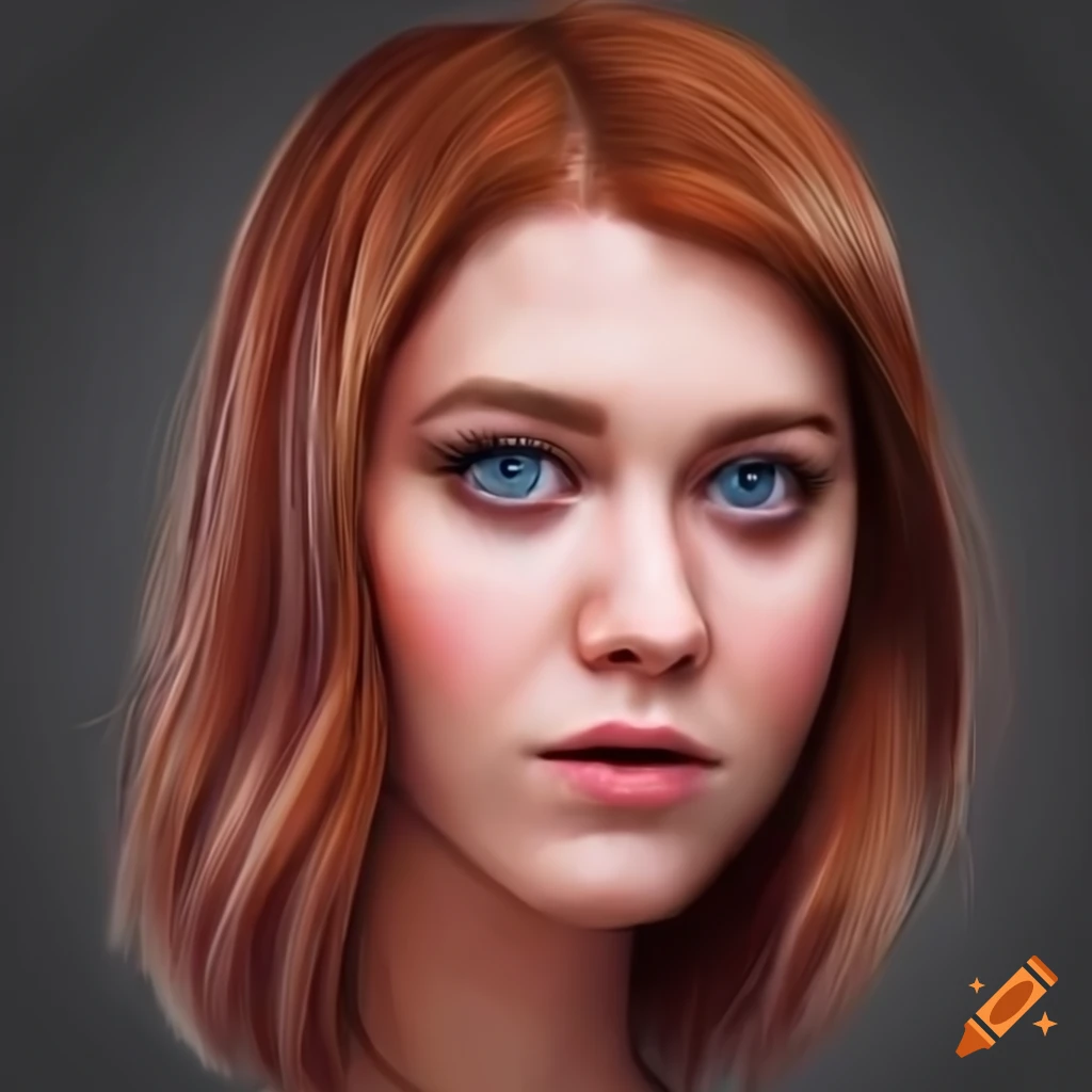 photorealistic portrait of Mary Elizabeth Winstead with red hair and blue eyes
