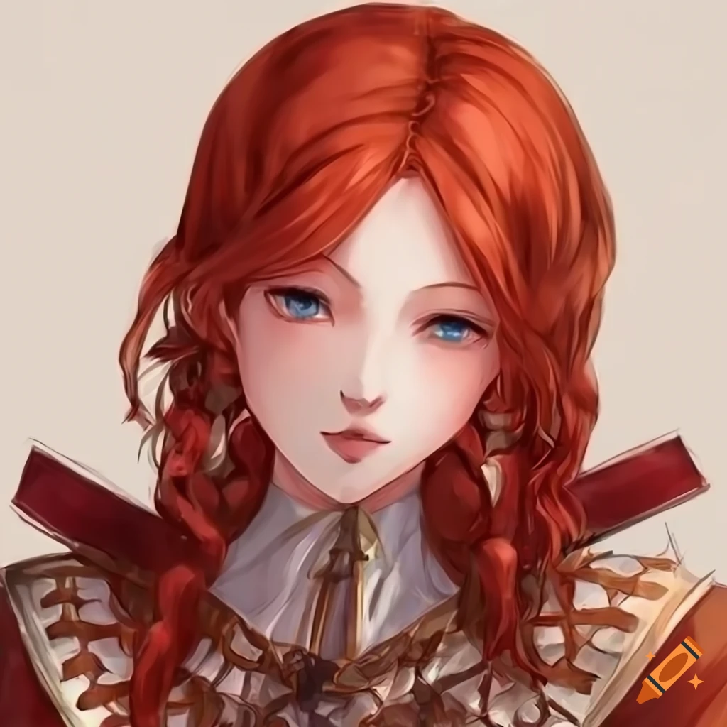 Anime-style portrait of a young lady with red hair