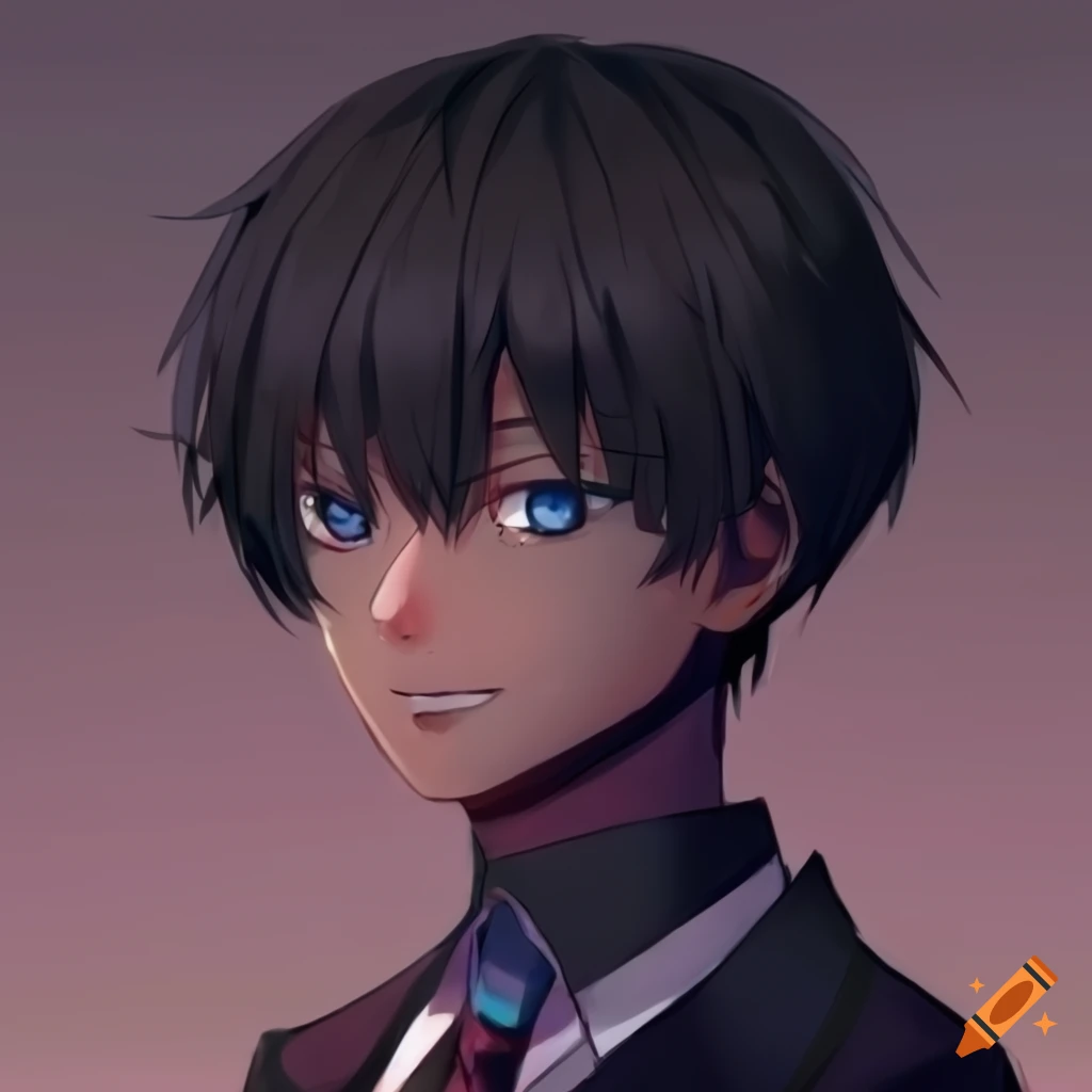 Anime-style man with closed eyes and a smile
