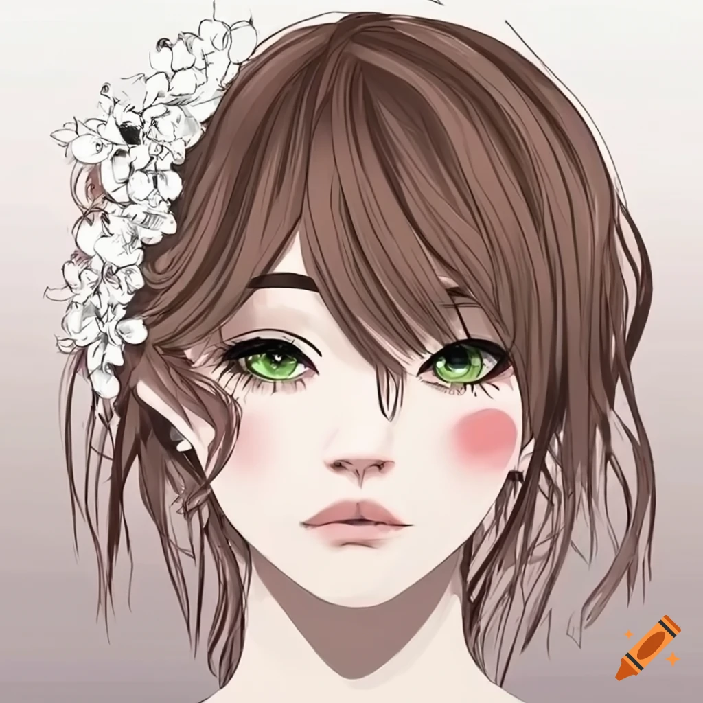 Anime girl with brown hair and green eyes