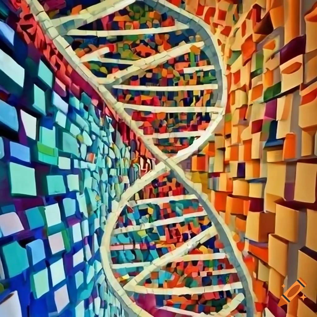 Mosaic mural depicting a dna model
