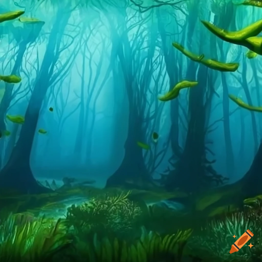 Underwater forest with trees