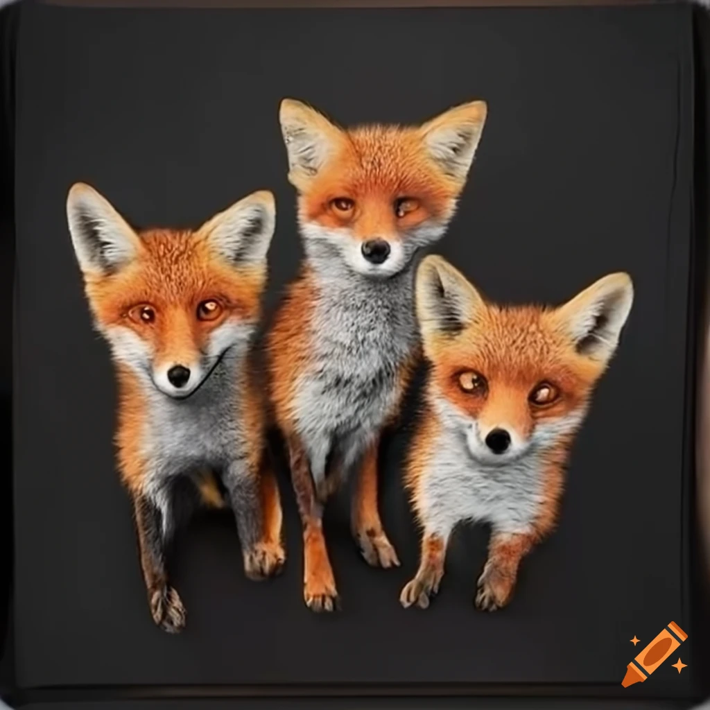 cute foxes smiling on black canvas