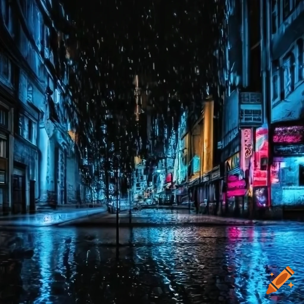 night cityscape with reflections and neon lights