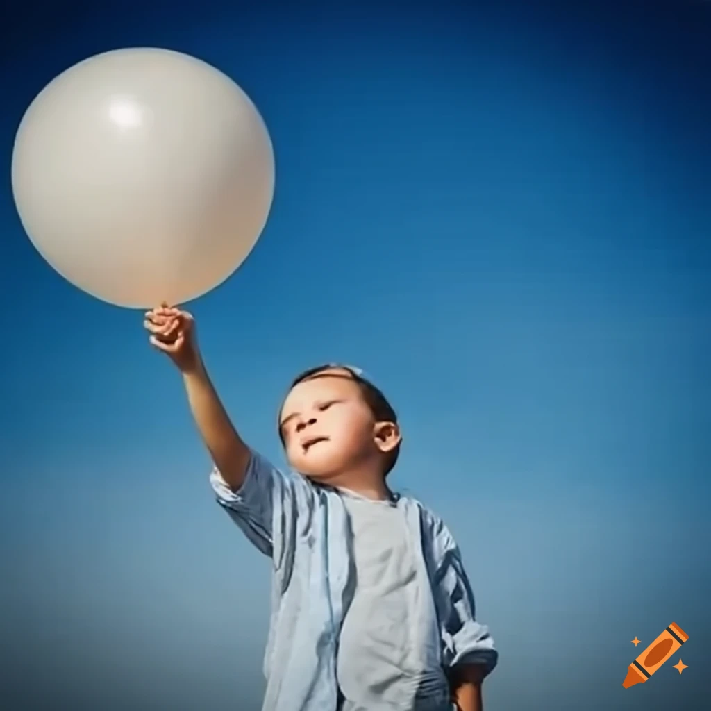 niño mirando al cielo con un globo volando