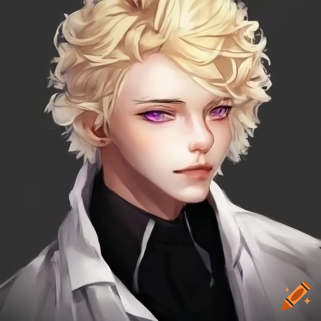 Realistic Anime Male Character With Blonde Hair And Purple Eyes On Craiyon