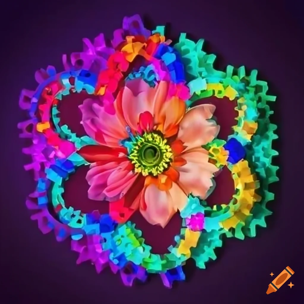 Mechanical flower made of colorful gears