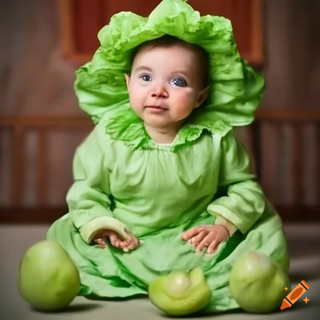 Adorable asian baby in lettuce costume on Craiyon
