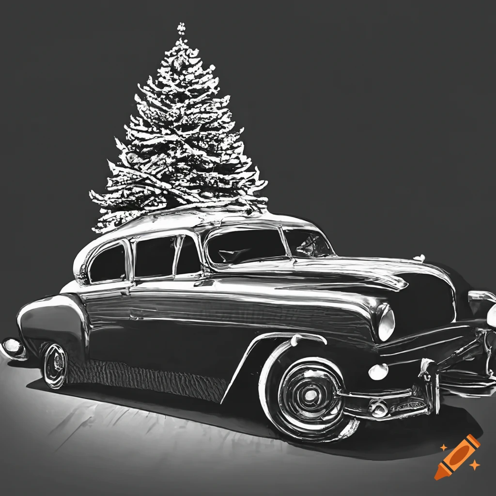 vintage cars driving through a Christmas wonderland