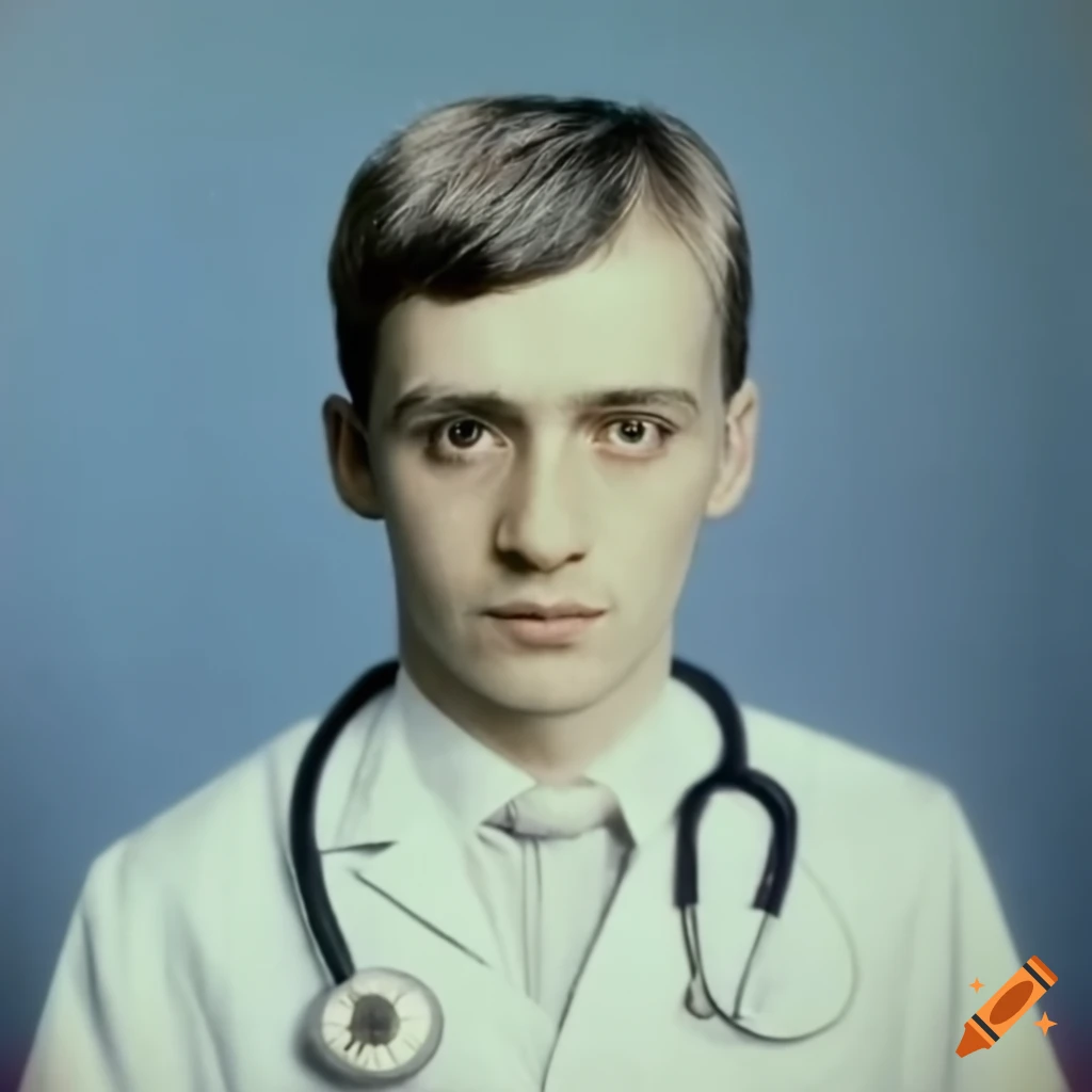 Portrait of a man in white medical gown with pockets on Craiyon