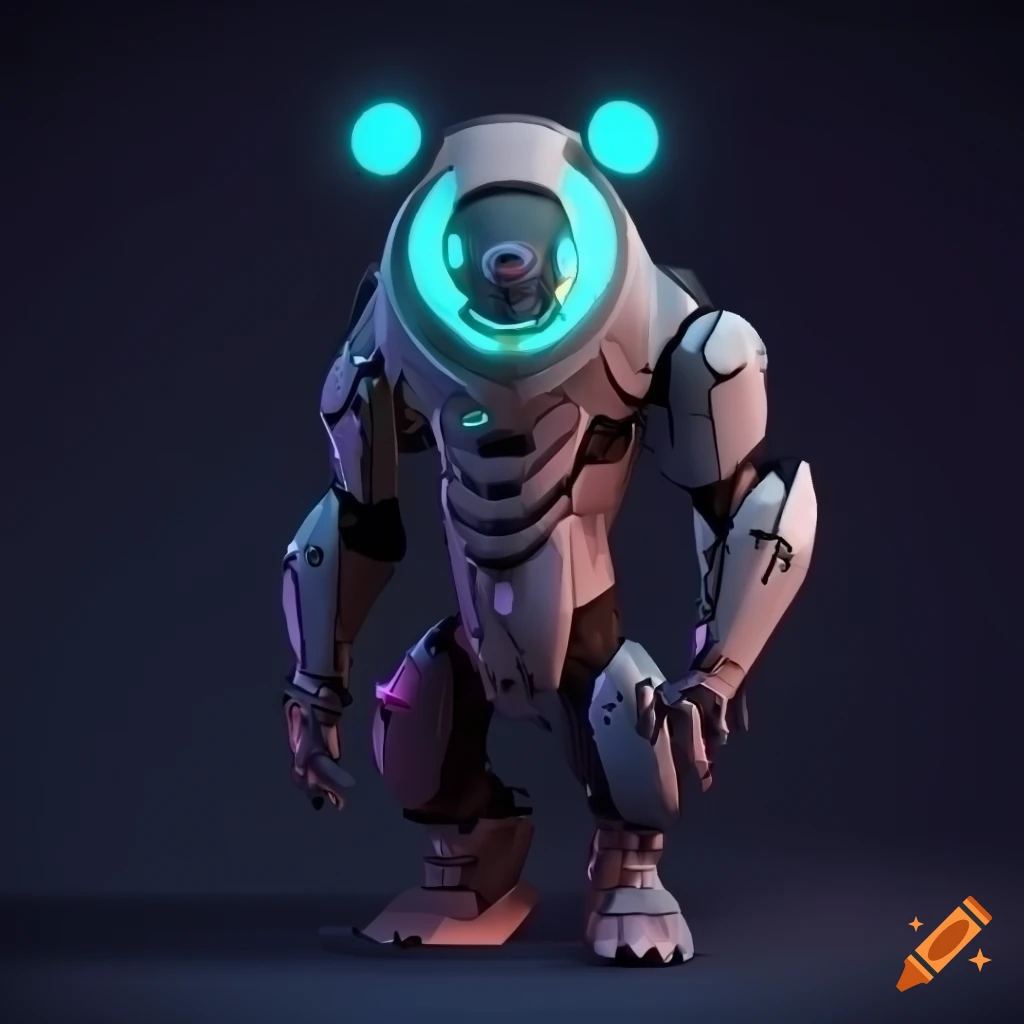 stylized 3D rendering of a hyperintelligent cyborg panda
